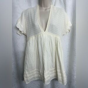 Urban Outfitter Elegant Cream Women's Linen Blended with Lace Mini Dress Sz XS